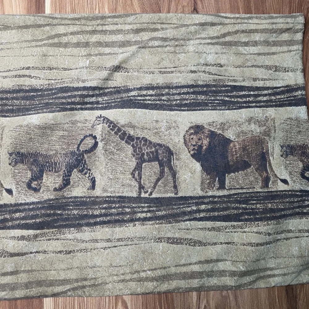 Vtg Dan‎ River Pillowcase Standard African Safari Animals Brown Percale USA